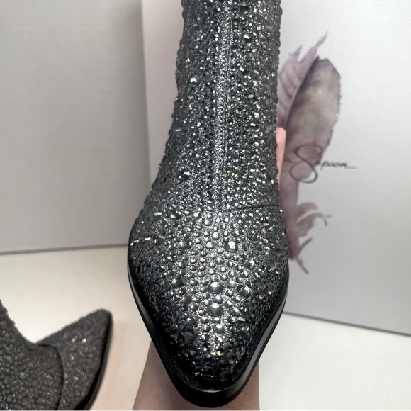 BNIB FIRST QUALITY Jessica Simpson Pewter Tamira 2 Rhinestone Ankle Boots 5.5M - Picture 8 of 15